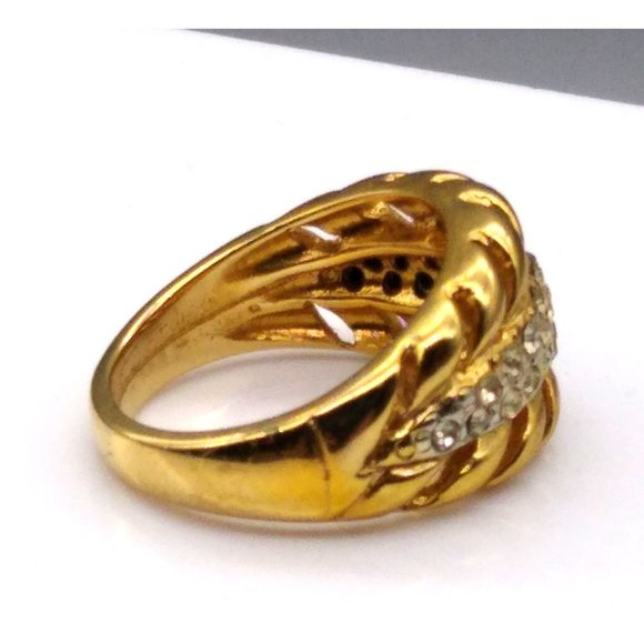 Vintage Men's Low Profile Statement Ring in Gold Tone with Clear Crystal Pave - Picture 6 of 7